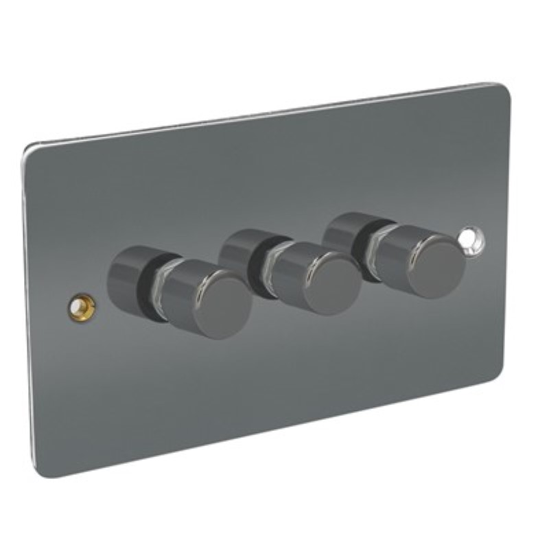 Flat Plate 150W LED 3 Gang 2 Way Dimmer Switch *Black Nickel **